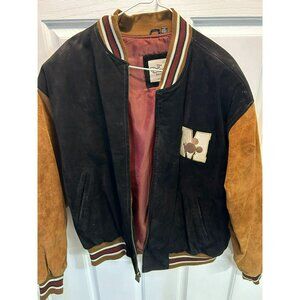 Vintage The Disney Store Mickey Mouse Varsity Jacket L Black & Brown Suede Sleev
